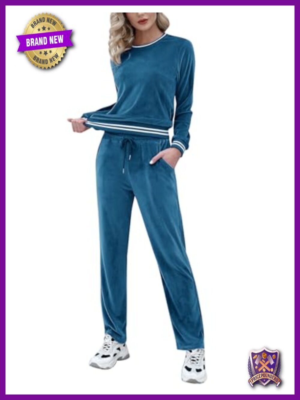 Women's Velour 2 Piece Sweatsuit Set Long Sleeve Pullover Jogger Tracksuit